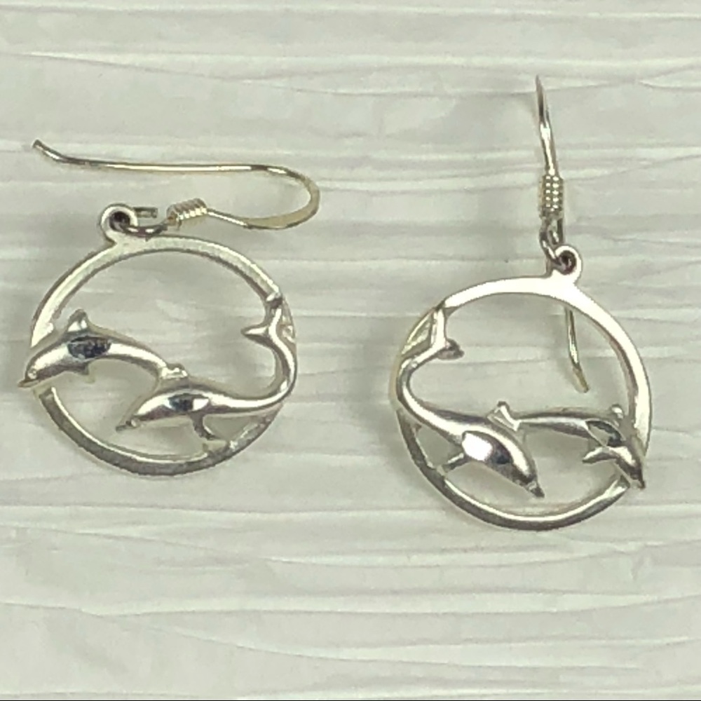 925 Silver circle dolphin earrings